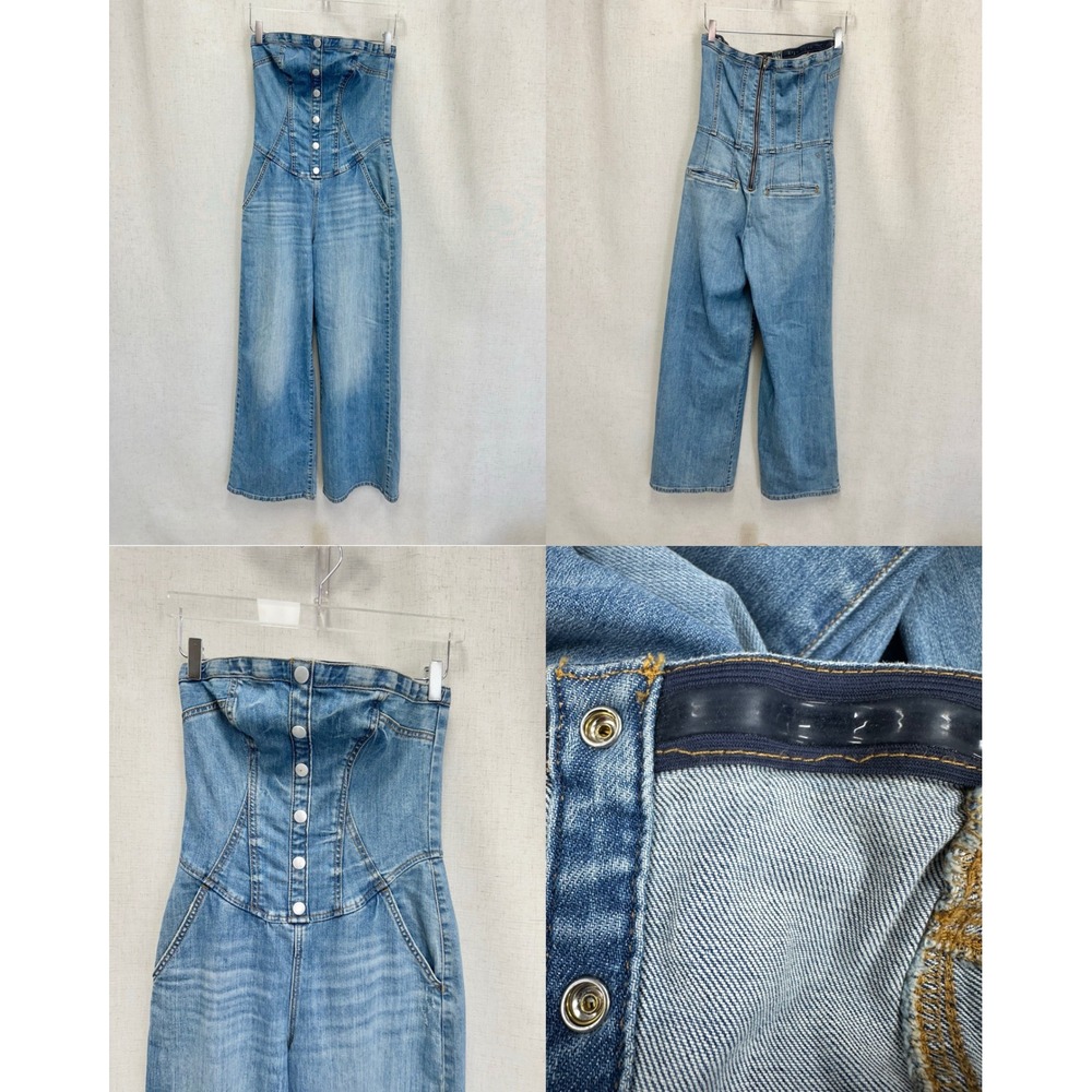Pilcro Strapless Denim Corset Jumpsuit‎ Womens 6 Light Blue Wide Leg Corset - Picture 9 of 16